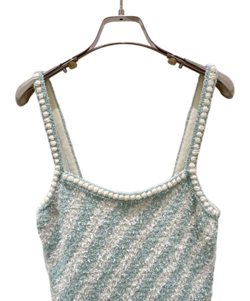 CHANEL（シャネル）CHANEL (シャネル) ツイードキャミワンピース ターコイズ×ホワイト サイズ:38の古着・服飾アイテム