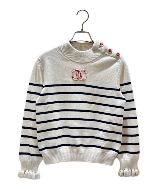 CHANEL（シャネル）CHANEL (シャネル) ココマーク ボーダー ニット ネイビー×ホワイト サイズ:34の古着・服飾アイテム