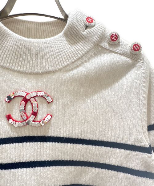 CHANEL（シャネル）CHANEL (シャネル) ココマーク ボーダー ニット ネイビー×ホワイト サイズ:34の古着・服飾アイテム