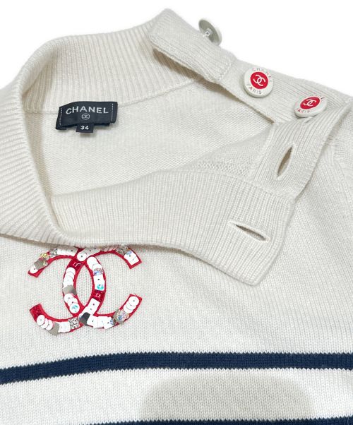 CHANEL（シャネル）CHANEL (シャネル) ココマーク ボーダー ニット ネイビー×ホワイト サイズ:34の古着・服飾アイテム