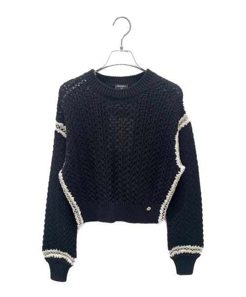 CHANEL（シャネル）CHANEL (シャネル) ココマークローゲージニット ブラック×ホワイト サイズ:36の古着・服飾アイテム