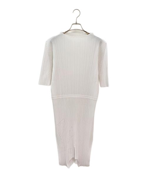 PLEATS PLEASE（プリーツプリーズ）PLEATS PLEASE (プリーツプリーズ) リボンモチーフプリーツカットソー ホワイト サイズ:3の古着・服飾アイテム