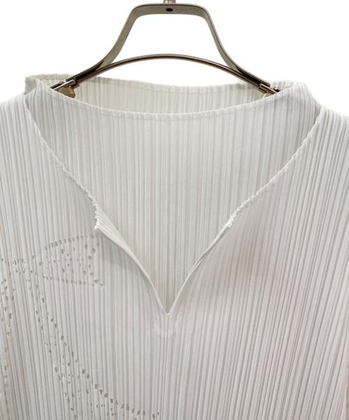 PLEATS PLEASE（プリーツプリーズ）PLEATS PLEASE (プリーツプリーズ) リボンモチーフプリーツカットソー ホワイト サイズ:3の古着・服飾アイテム