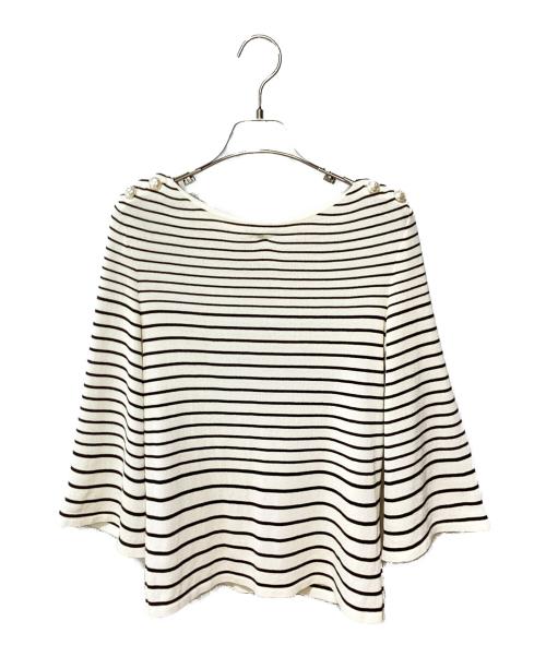 CHANEL（シャネル）CHANEL (シャネル) パールボタンボーダーニット ベージュ×ブラック サイズ:34の古着・服飾アイテム