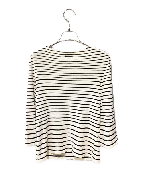 CHANEL（シャネル）CHANEL (シャネル) パールボタンボーダーニット ベージュ×ブラック サイズ:34の古着・服飾アイテム