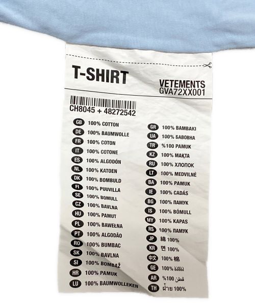 VETEMENTS（ヴェトモン）VETEMENTS (ヴェトモン) Logo Label Tee スカイブルー サイズ:XSの古着・服飾アイテム