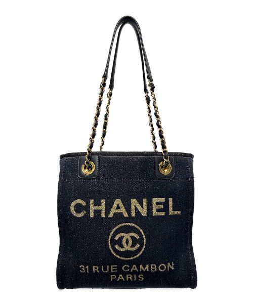 CHANEL（シャネル）CHANEL (シャネル) ドーヴィル/チェーントートバッグ ネイビーの古着・服飾アイテム