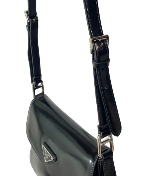PRADA（プラダ）PRADA (プラダ) クレオ ブラッシュドレザー フラップ付ショルダーバッグ ブラックの古着・服飾アイテム