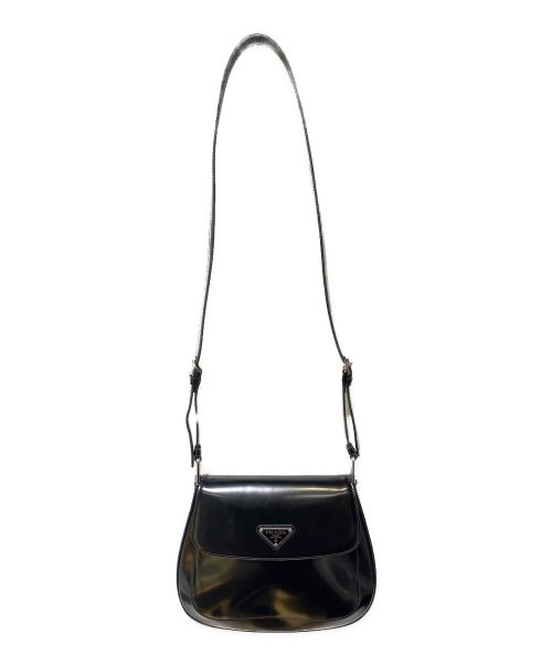 PRADA（プラダ）PRADA (プラダ) クレオ ブラッシュドレザー フラップ付ショルダーバッグ ブラックの古着・服飾アイテム