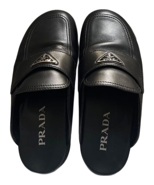 PRADA（プラダ）PRADA (プラダ) レザーミュールサンダル ブラック サイズ:8 1/2の古着・服飾アイテム