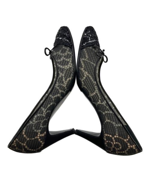 CHANEL（シャネル）CHANEL (シャネル) バレリーナ カメリア シャネルツイード ヒールパンプス ブラック サイズ:38 1/2の古着・服飾アイテム