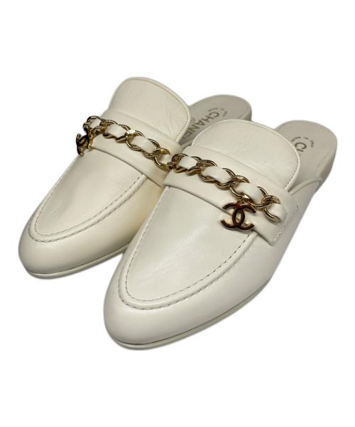CHANEL（シャネル）CHANEL (シャネル) ココチェーン ミュール ホワイト サイズ:38Cの古着・服飾アイテム