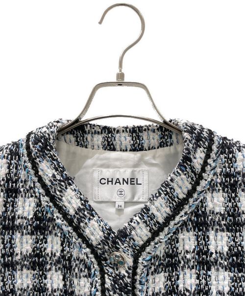 CHANEL（シャネル）CHANEL (シャネル) 2ポケットココボタンツイードジャケット ホワイト×ブラック サイズ:34の古着・服飾アイテム