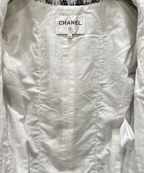 CHANEL（シャネル）CHANEL (シャネル) 2ポケットココボタンツイードジャケット ホワイト×ブラック サイズ:34の古着・服飾アイテム