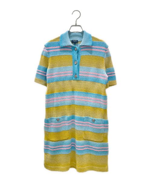 CHANEL（シャネル）CHANEL (シャネル) ボーダーニットポロワンピース イエロー×ブルー サイズ:36の古着・服飾アイテム