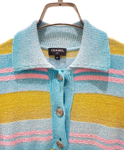 CHANEL（シャネル）CHANEL (シャネル) ボーダーニットポロワンピース イエロー×ブルー サイズ:36の古着・服飾アイテム