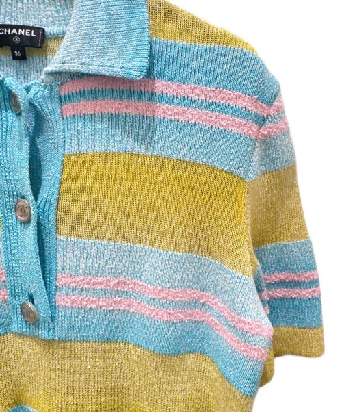 CHANEL（シャネル）CHANEL (シャネル) ボーダーニットポロワンピース イエロー×ブルー サイズ:36の古着・服飾アイテム
