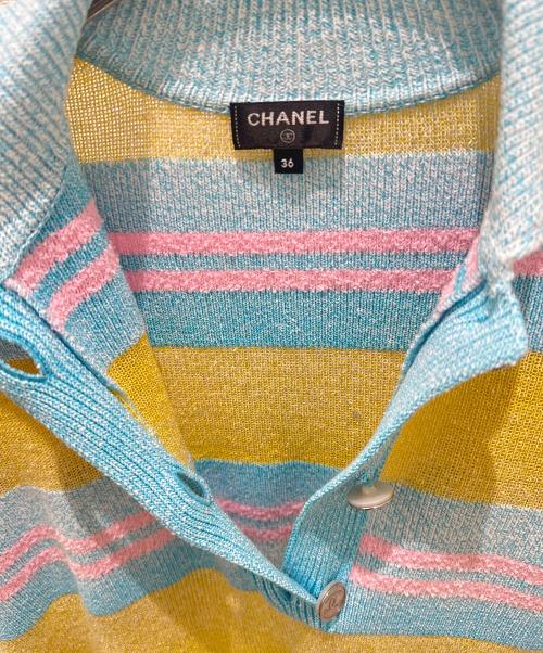 CHANEL（シャネル）CHANEL (シャネル) ボーダーニットポロワンピース イエロー×ブルー サイズ:36の古着・服飾アイテム