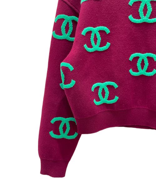 CHANEL（シャネル）CHANEL (シャネル)  ジャガードカシミヤニットセーター ボルドー×グリーン サイズ:36の古着・服飾アイテム