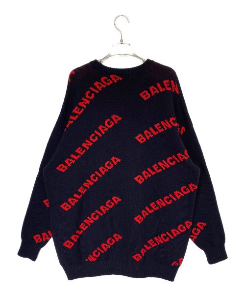 BALENCIAGA（バレンシアガ）BALENCIAGA (バレンシアガ) オールオーバーロゴニット ネイビー サイズ:Sの古着・服飾アイテム