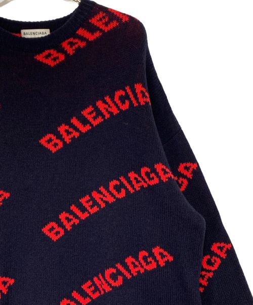 BALENCIAGA（バレンシアガ）BALENCIAGA (バレンシアガ) オールオーバーロゴニット ネイビー サイズ:Sの古着・服飾アイテム