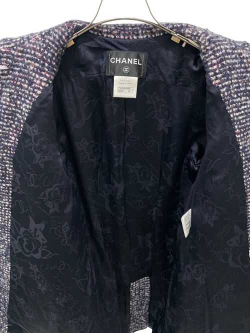 CHANEL（シャネル）CHANEL (シャネル) 4ポケットツイードコート パープル×ブラック サイズ:36の古着・服飾アイテム