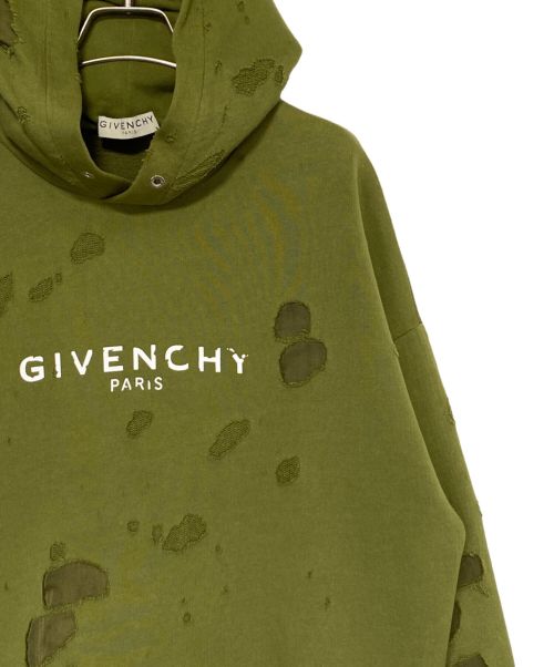 GIVENCHY（ジバンシィ）GIVENCHY (ジバンシィ) デストロイ加工パーカー オリーブ サイズ:Sの古着・服飾アイテム