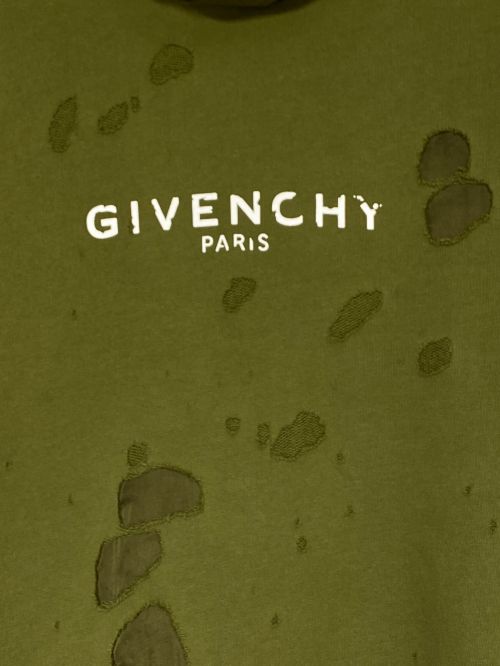 GIVENCHY（ジバンシィ）GIVENCHY (ジバンシィ) デストロイ加工パーカー オリーブ サイズ:Sの古着・服飾アイテム