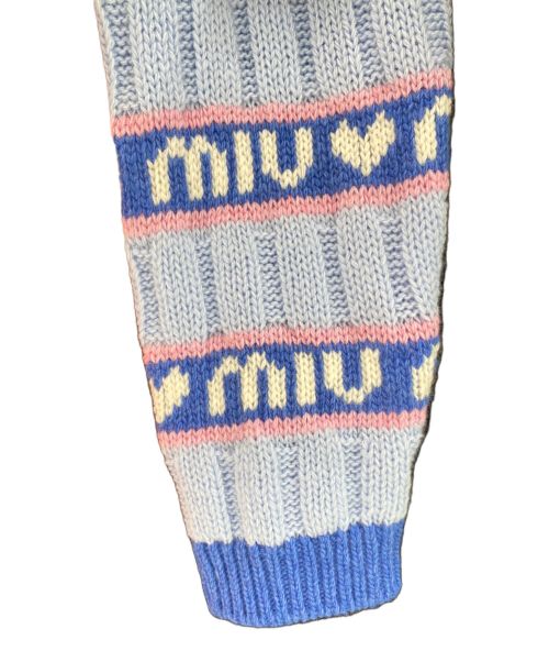 MIU MIU（ミュウミュウ）MIU MIU (ミュウミュウ) ロゴジャガードニット ブルー サイズ:42の古着・服飾アイテム