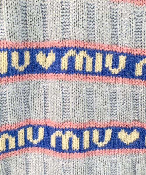 MIU MIU（ミュウミュウ）MIU MIU (ミュウミュウ) ロゴジャガードニット ブルー サイズ:42の古着・服飾アイテム