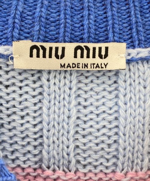 MIU MIU（ミュウミュウ）MIU MIU (ミュウミュウ) ロゴジャガードニット ブルー サイズ:42の古着・服飾アイテム