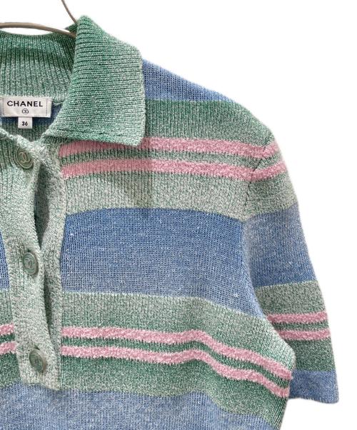 CHANEL（シャネル）CHANEL (シャネル) ボーダーニットポロワンピース ピンク×ブルー サイズ:36の古着・服飾アイテム