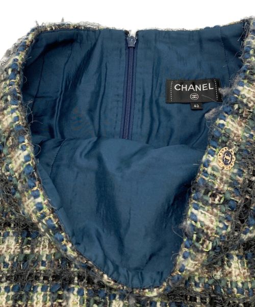 CHANEL（シャネル）CHANEL (シャネル) ココマークワンポイントツイードスカート グリーン サイズ:42の古着・服飾アイテム