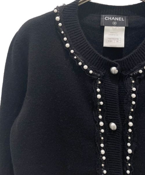 CHANEL（シャネル）CHANEL (シャネル) ココボタン パール装飾 カシミヤ カーディガン ブラック サイズ:40の古着・服飾アイテム