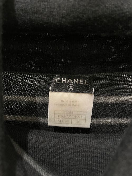 CHANEL（シャネル）CHANEL (シャネル) カシミヤタートルネックニット ブラック×グレー サイズ:40の古着・服飾アイテム