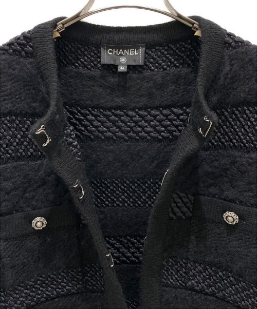 CHANEL（シャネル）CHANEL (シャネル) ノーカラーニットジャケット ブラック サイズ:36の古着・服飾アイテム