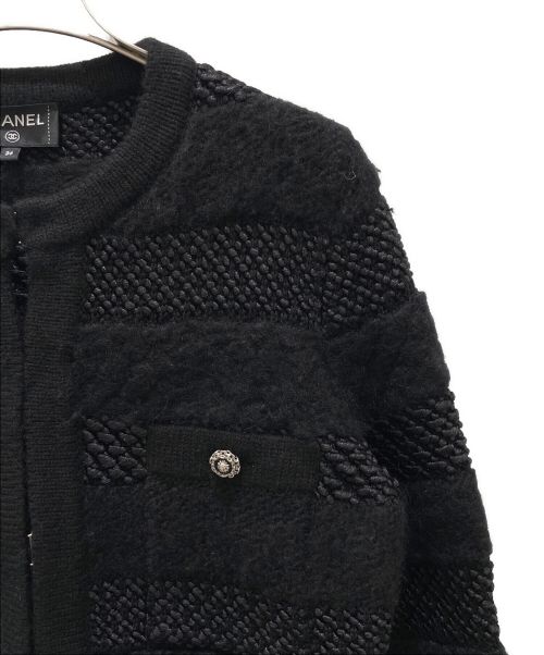 CHANEL（シャネル）CHANEL (シャネル) ノーカラーニットジャケット ブラック サイズ:36の古着・服飾アイテム