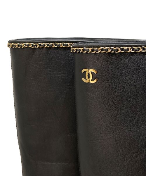 CHANEL（シャネル）CHANEL (シャネル) ココマーク チェーン レザー ロングブーツ ブラック サイズ:38 1/2の古着・服飾アイテム