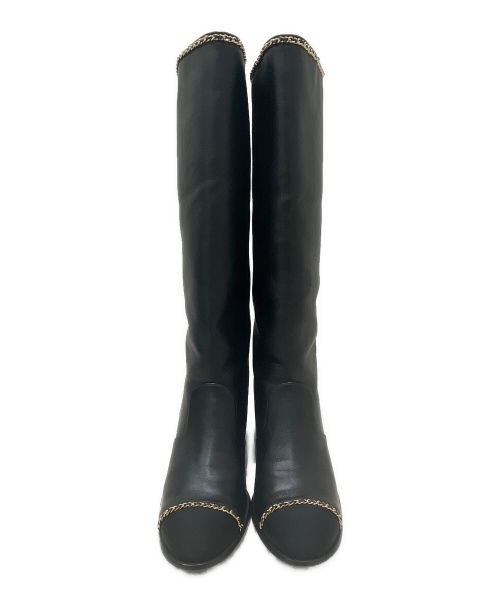 CHANEL（シャネル）CHANEL (シャネル) ココマーク チェーン レザー ロングブーツ ブラック サイズ:38 1/2の古着・服飾アイテム