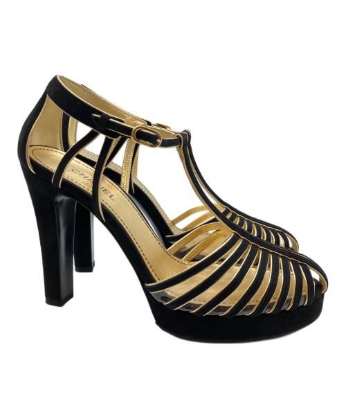 CHANEL（シャネル）CHANEL (シャネル) ココマーク T ストラップ スエード サンダル ブラック サイズ:38の古着・服飾アイテム