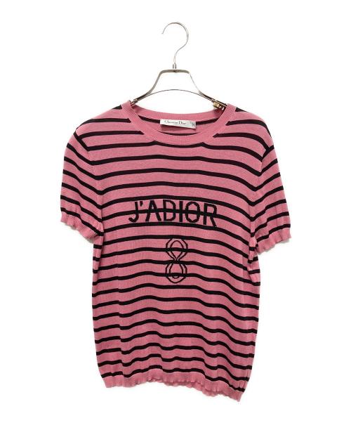 Christian Dior（クリスチャン ディオール）Christian Dior (クリスチャン ディオール) J'ADIOR スパイダー ボーダー半袖ニット ピンク×ブラック サイズ:38の古着・服飾アイテム