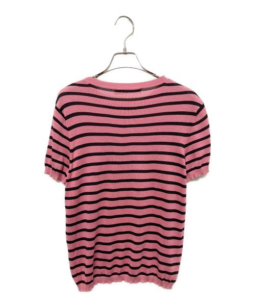 Christian Dior（クリスチャン ディオール）Christian Dior (クリスチャン ディオール) J'ADIOR スパイダー ボーダー半袖ニット ピンク×ブラック サイズ:38の古着・服飾アイテム