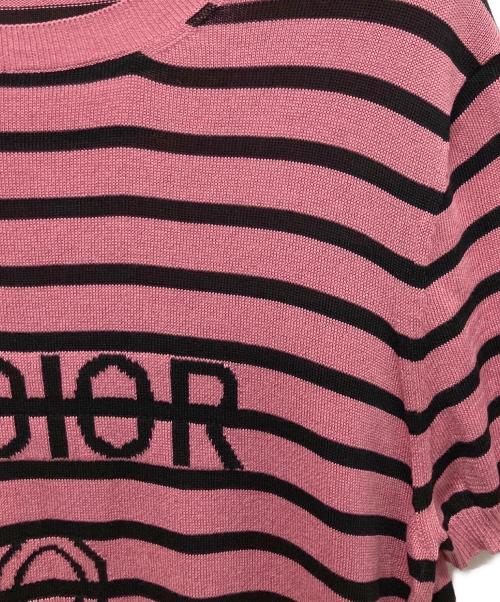 Christian Dior（クリスチャン ディオール）Christian Dior (クリスチャン ディオール) J'ADIOR スパイダー ボーダー半袖ニット ピンク×ブラック サイズ:38の古着・服飾アイテム