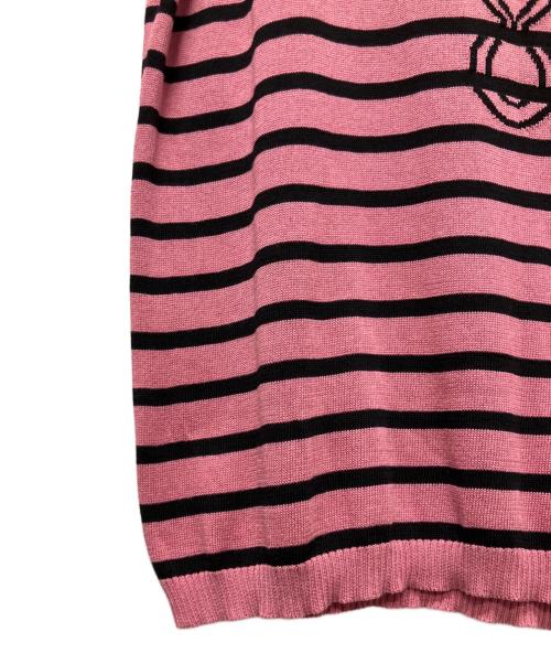 Christian Dior（クリスチャン ディオール）Christian Dior (クリスチャン ディオール) J'ADIOR スパイダー ボーダー半袖ニット ピンク×ブラック サイズ:38の古着・服飾アイテム