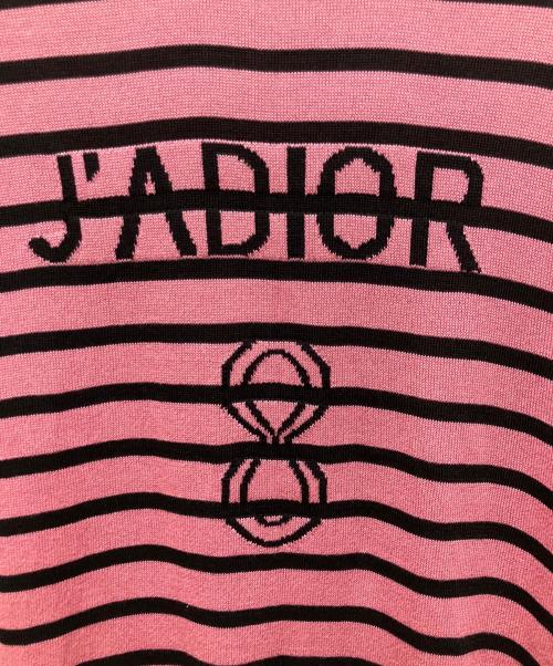 Christian Dior（クリスチャン ディオール）Christian Dior (クリスチャン ディオール) J'ADIOR スパイダー ボーダー半袖ニット ピンク×ブラック サイズ:38の古着・服飾アイテム