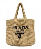 PRADAプラダ）の古着「PRADA tote bag small clochette Straw wicker/サフィアーノ ロゴ クロシェ かごバッグ」｜ナチュラル