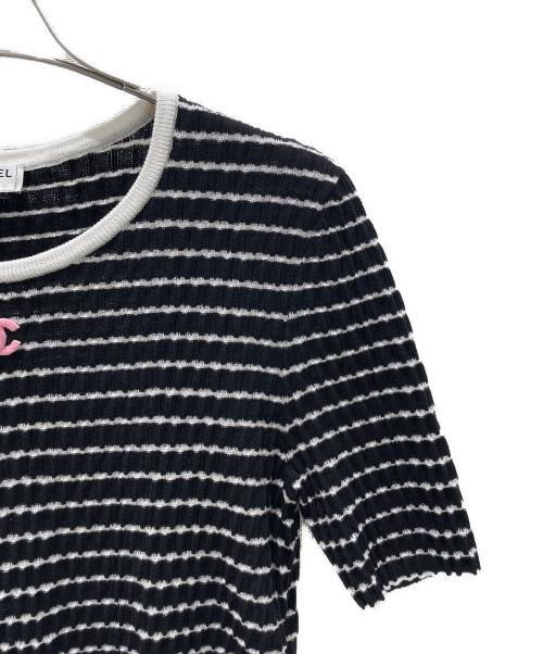 CHANEL（シャネル）CHANEL (シャネル) ココマークボーダージャットソー ブラック×ピンク サイズ:38の古着・服飾アイテム