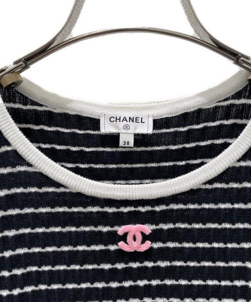 CHANEL（シャネル）CHANEL (シャネル) ココマークボーダージャットソー ブラック×ピンク サイズ:38の古着・服飾アイテム