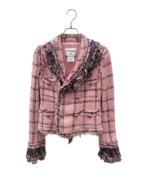 CHANEL（シャネル）CHANEL (シャネル) ヴィンテージ ツイードジャケット ピンク×ブラック サイズ:34の古着・服飾アイテム