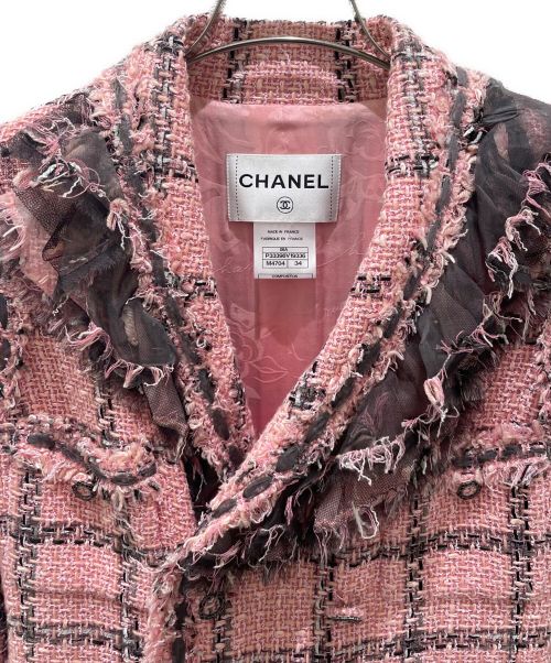 CHANEL（シャネル）CHANEL (シャネル) ヴィンテージ ツイードジャケット ピンク×ブラック サイズ:34の古着・服飾アイテム